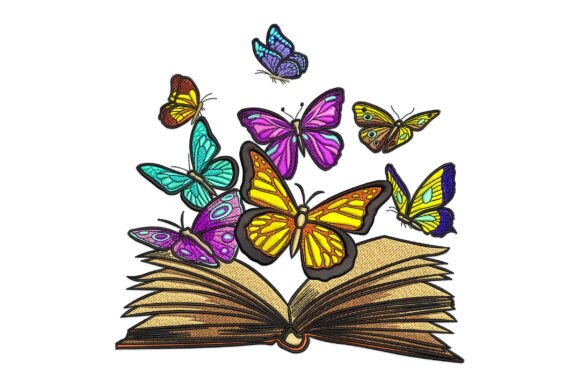 Book and Butterflies Embroidery Design